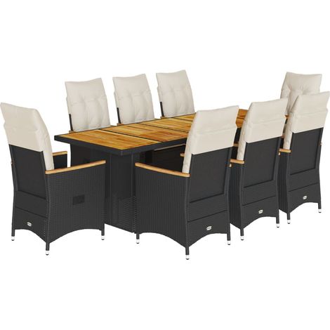 Maison Exclusive - 9-tlg. Garten-Bistro-Set mit Kissen Schwarz Po