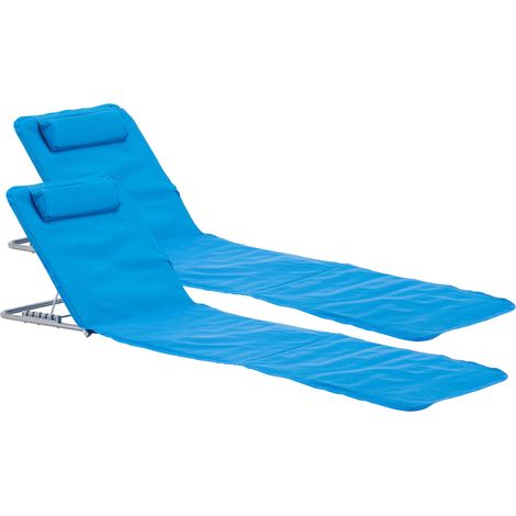 Juego de 2 esterillas de playa con respaldo reclinable 160 x 49 cm azul 030009728 (1/5)