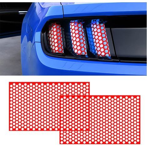 Lot de 2 autocollants pour feux arrière de voiture, autocollant décoratif en nid d'abeille imitation fibre de carbone, film teinté autocollant brillant universel pour voiture (rouge) (1/5)