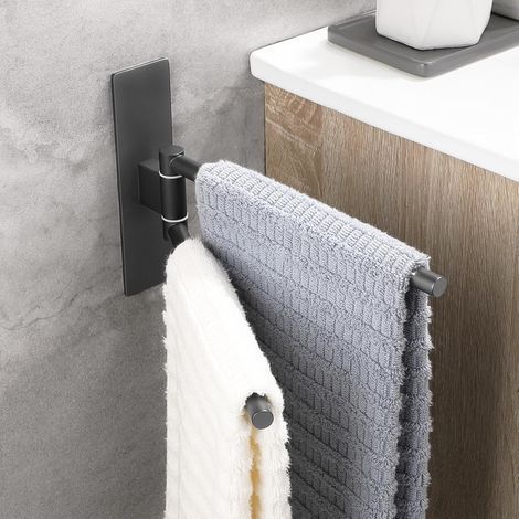 1 - Porte-serviettes - Acier inoxydable - Rotation 180° - Double barre pour salle de bain et cuisine - Noir - 22cm (1/5)