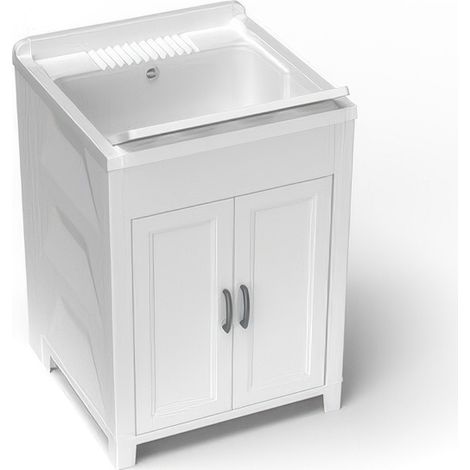 Meuble Lavoir Mongardi 60 x 60 cm Blanc en R�sine Anti-Acide avec Planche � Laver
