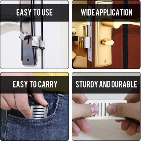 Serrure de porte portable pour voyage – Serrure de porte de voyage améliorée, serrure de porte d'hôtel, dispositif de sécurité d'appartement, brouilleur de porte, argent (1/3)