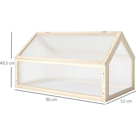 Mini-Gewächshaus, Kompaktes Pflanzenhaus aus Holz, Polycarbonat-Platten, Belüftungsöffnung, 90L x 52B x 49,5H cm, Natur (1/5)