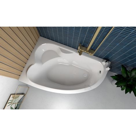 ECOLAM Baignoire d'angle Standard Polimat 130x85 cm gauche pieds siphon + silicone (1/5)