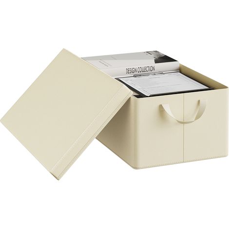 Lot de 1 Boîte de Rangement WOLTU, 48x29x20 cm, avec Couvercle, Coffre de Rangement en Tissu non Tissé, Pliable, Crème