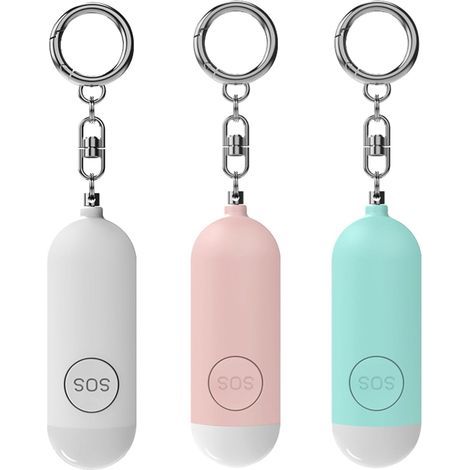 Lot de 3 porte clés alarme personnelle avec lumière LED pour l'autodéfense, sirène de 130 dB, porte clés de sécurité pour femmes, enfants, personnes âgées (1/5)