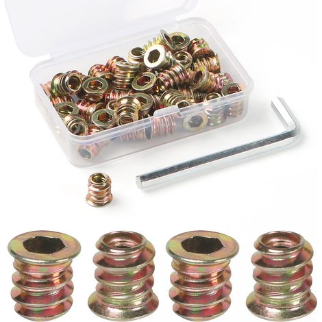 Insert Fileté Bois M5 x 10mm, 40 Pièces Douille Filetée Visser Inserts Écrous à Zinc, Insert D'écrou Borgne Metal Ecrou Hexagonal, Intérieur Manchons a Visse Vis Tête, pour Meubles en Bois (1/5)