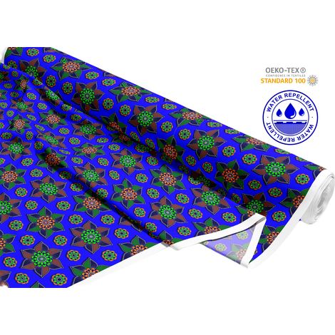 TESSUTI DECORATIVI PER ESTERNI OXFORD - Motivo geometrico a fiori su fondo blu I DR246 (1/5)
