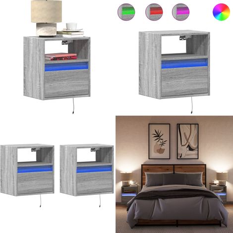 vidaXL Wand-Nachttische mit LED-Leuchten 2 Stk. Grau Sonoma (1/5)