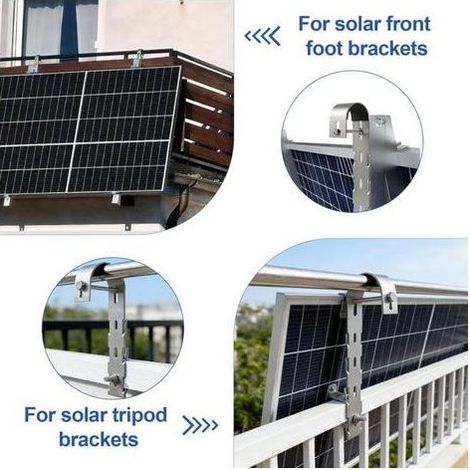 Set di 4 ganci di montaggio per pannelli solari, supporto per centrale elettrica da balcone, gancio fotovoltaico in acciaio inossidabile, per balcone, terreno, tetto piano o ringhiera. (1/5)