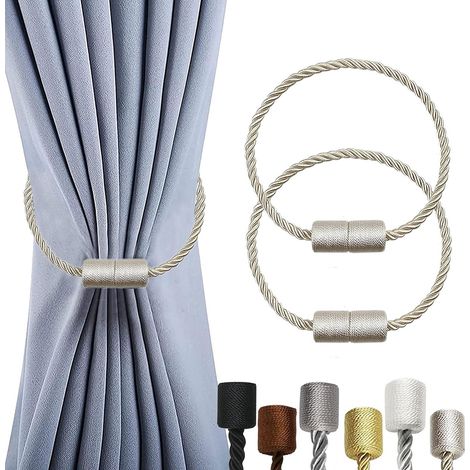 Lot de 2 attaches magnétiques pour rideaux - Crochet d'embrasse - Fixations pour rideaux - Attache - Cordon magnétique - Attaches - Supports de rideaux - Câble en acier épais - Beige (1/4)