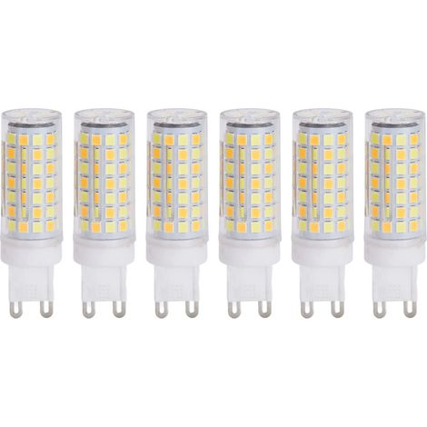 Confezione da 6 lampadine G9 9W 90 LED – dimmerabili – luce bianca calda – 220V – per lampadari, plafoniere e applique.