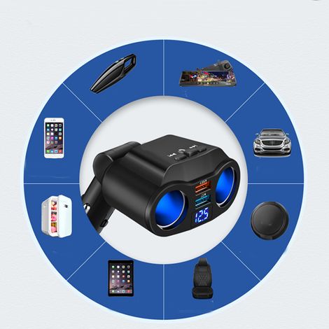 Bluetooth-Autoladegerät-Adapter mit 2 Steckdosen, Zigarettenanzünder-Splitter und zwei USB-Anschlüssen (1/5)