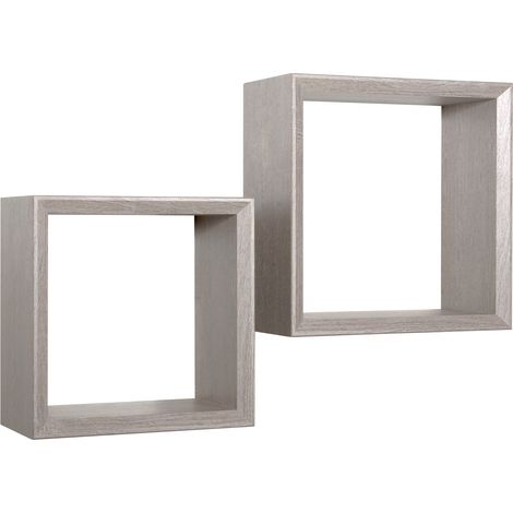 Set 2 Mensole Cubo da Parete Quadrato in Fibra di Legno Ginevra Rovere Grigio New (1/5)
