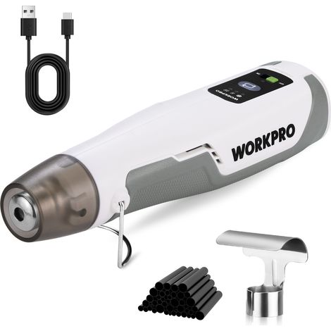 WORKPRO Mini Pistolet à Air Chaud sans Fil, Décapeur Thermique 3 Températures (Froid/300°C/450°C), Chauffage Rapide avec Buse Réflectrice et 50 Tubes Thermorétractables, pour DIY, Embossage, Artisanat (1/4)