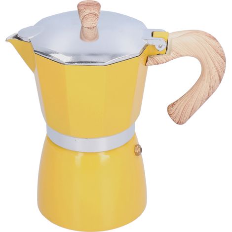 Cafetière Moka 300ml Italienne, Cafetière Gaz Induction, Bouilloire Café Jaune pour Plaque Chauffante, Cuisinière Ethanol, Machine Café Filtre (1/5)
