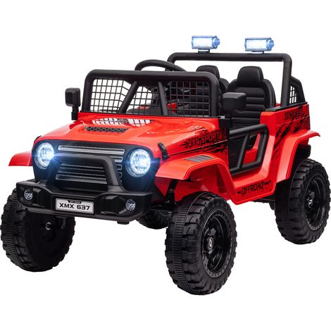 Voiture électrique pour enfants avec suspension souple, télécommande, phares LED, klaxon, moteurs 12 V, en plastique et métal, rouge