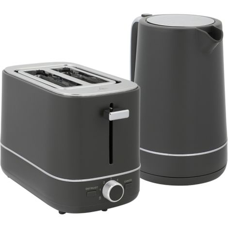 Fast Boil Kettle and 2 Slice Toaster Kitchen Set, 1.7L 3000W with 6 Browning Levels, Defrost and Reheat Functions, Grey