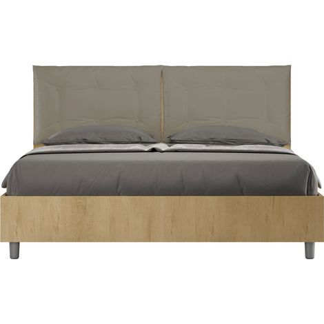 Letto matrimoniale contenitore 160x190 quercia cuscini similpelle cappuccino Egos Annalisa