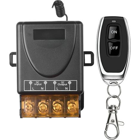 Interrupteur Télécommandé Sans Fil DC 9V-72V 433MHz pour Pompe à Eau Véhicule Électrique et Modification Automobile (Kit 1 Récepteur + 1 Télécommande) 1 Pièce, Noir (1/5)