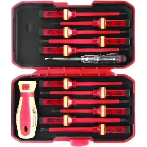 Set mit 13 Schraubendrehern, magnetische Isolierwerkzeuge, Magnettester, isoliertes Design, mit Aufbewahrungsetui (1/4)