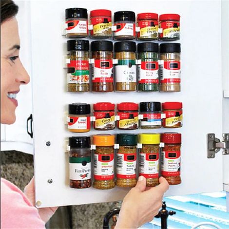 Étagère à épices murale blanche, 4 niveaux avec pots et crochets de fixation, rangement suspendu pour cuisine (1/5)