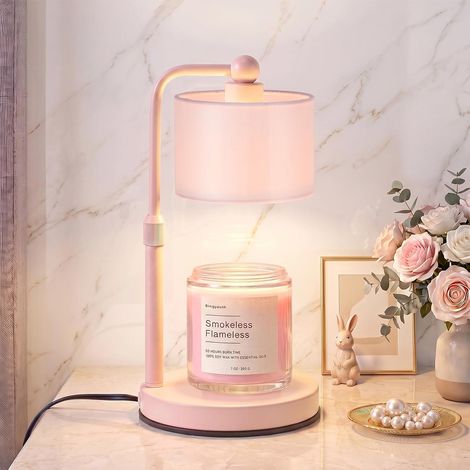 Lampe Chauffe Bougie, Lampe Bougie chauffante réglable en Hauteur avec minuterie 2/4/8 h et variateur, Chauffe Bougie sans Flamme pour décoration Chambre Salon, Rose-Satiné (1/5)