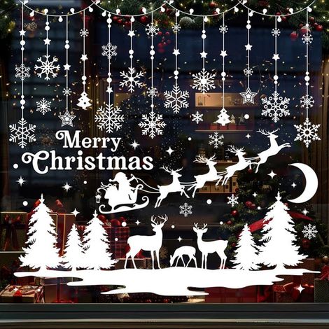 autocollants de Noël pour fenêtres - Autocollants de Noël réutilisables pour fenêtres - Décoration hivernale pour fenêtres - PVC - Blanc (1/5)
