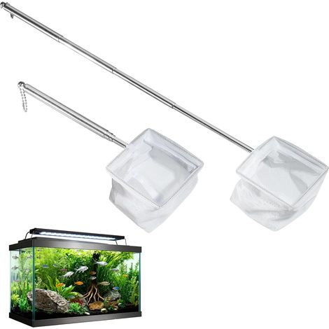 Set de 2 Épuisettes Miniatures avec Manche Télescopique, Filet Nylon Mailles Fines, Acier Inoxydable pour Aquarium