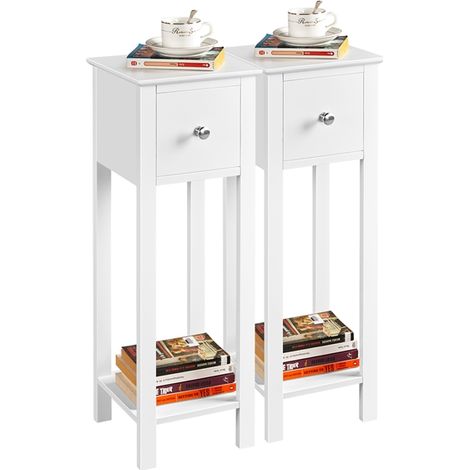 Yaheetech – Lot de 2 tables d'appoint en MDF blanc – Forme rectangulaire 25 x 25 x 70 cm – Finition imperméable – Poignées en métal pour tiroirs