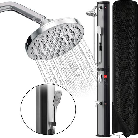 VINGO Doccia solare da giardino 60L argento con doccetta, soffione rotondo, doccia a pedale e materiale di montaggio (1/5)
