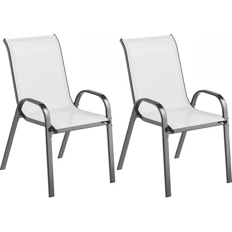 Set 2 Sedie da Giardino 54x71x93 cm Impilabili con Braccioli Curvi in Acciaio e Tessuto Traspirante Grigio Chiaro (1/5)