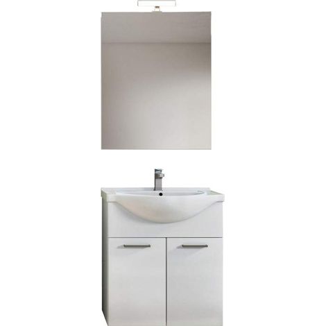 MaMa Store SARA 75 Mobile sospeso / a Terra con 2 Ante, lavabo e Lampada, L. 75 cm x P. 50 cm x H. 79 cm, Bianco Lucido Laccato, MDF (1/5)
