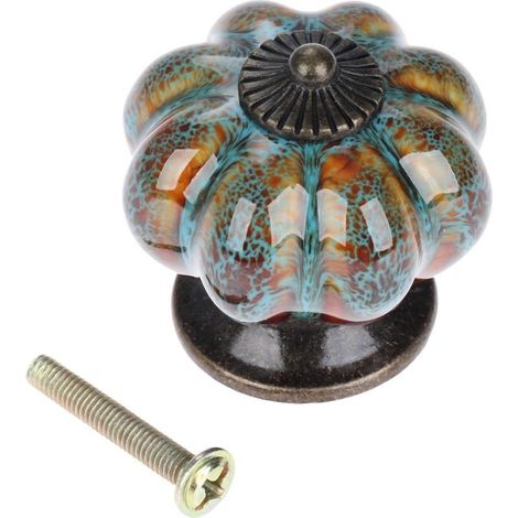 Poignées de porte en céramique antique en forme de citrouille pour armoires, penderies, commodes, tiroirs, meubles de cuisine (10 pièces, bleues) (1/5)