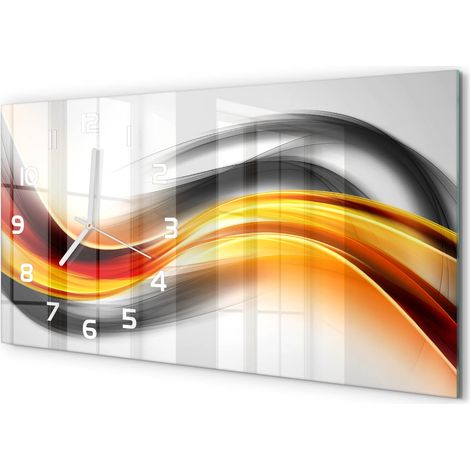 Horloge Murale Design Original 60x30 cm Verre Trempé Silencieuse Salon Abstraction de vague (1/5)