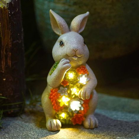 Rabbit Statue Solar Garden Ornament Outdoor Decoration Waterproof Resin Rabbit Statue Solar Light Animal Sculpture Gift (1/5)