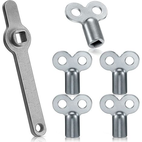 6 Pcs Clé de Purge pour Radiateur Comprenant 1 Clé Carrée pour Radiateur Clé de Radiateur en Acier Inoxydable 5 Clés de Chauffage en Alliage de Zinc Universelles avec Trou de Suspension (1/5)