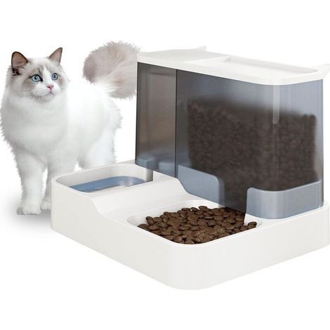 Distributeur Automatique de Nourriture et d'eau pour Chat et Petit Chiens 2 en 1 3.8 L Fontaine Mangeoirs et Abreuvoirs (Blanc) (1/5)