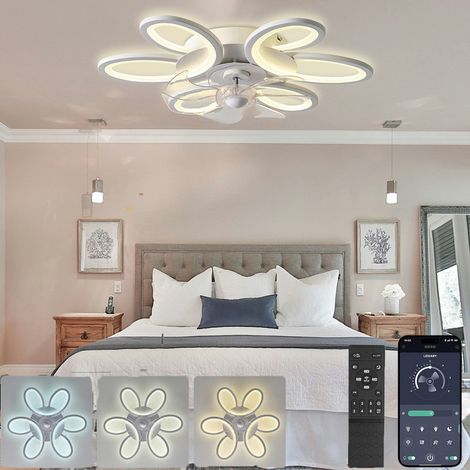 Ventilateur de Plafond avec Lumière avec Télécommande 65cm Blanc - Design Florale Moderne, Lumière Dimmable à Réglage Continu 3 Couleurs (3000K-6000K), 6 Vitesses Silencieuses, Contrôle APP pour Salon (1/5)
