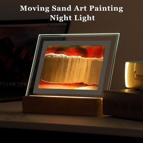 Veilleuse peinture de sable en mouvement, paysage de sable dynamique 3D, image de sable en mouvement avec verre LED carré, affichage de sable fluide en mouvement, décoration de bureau (1/2)