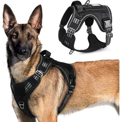 Harnais Chien Anti Traction, Harnais Tactique Chien, Noir, XL (1/5)