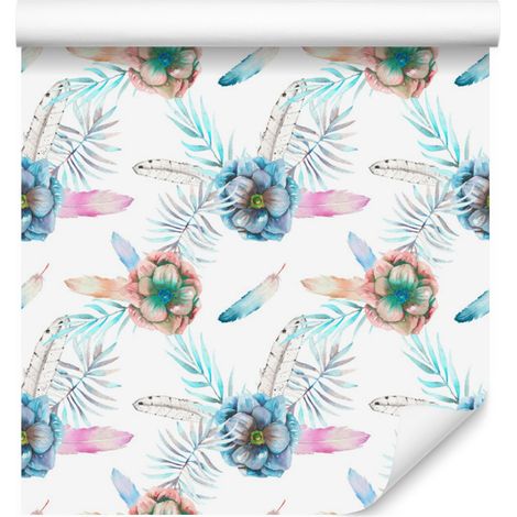 Bellissima carta da parati con anemoni e piume per soggiorno e camera da letto, 50x1000 cm (1/5)