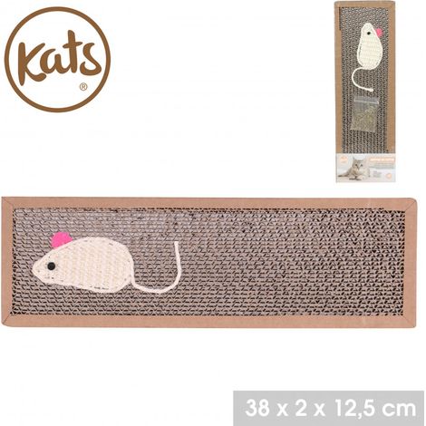 Griffoir décor souris et herbe à chat KATS - Marron, blanc - Carton - L 38 x l 12.5cm - Livraison gratuite