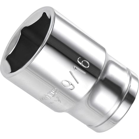 Douille 6 pans, entraînement 3/8" profondeur 9/16", chromée polie CR-V standard SAE douille choc peu profonde - (Applications : pour clés cliquet, couples, clés électriques), 1Pcs (1/5)