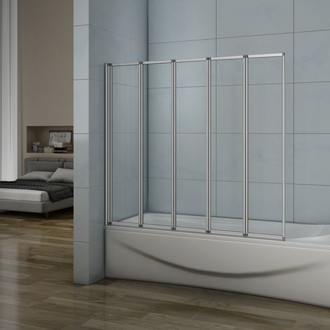 Pared plegable de Bañera, Mampara de Cristal para Ducha Cristal 4mm 120x140cm Perfil Gris Mate