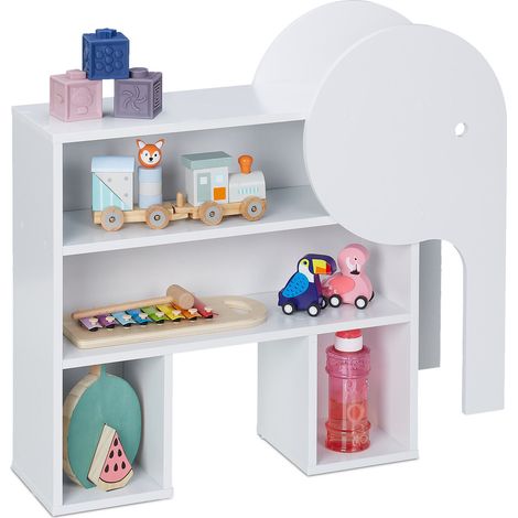 Relaxdays Estantería Infantil Forma Elefante, 4 Baldas, 60,5 x 64,5 x 20,5 cm, Librería y Organizador Juguetes, Blanco