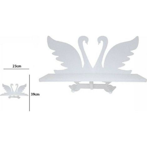 Vtizikl Decorazione Parete In Legno Bianco Con Mensola 2 Appendini Cigni 23 X 39 Cm -