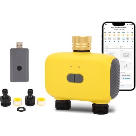 Minuterie arroseur WiFi application contrôle programmable – IPX5 étanche 2 zones smart BT tuyau cour pelouse, jardin (1/5)