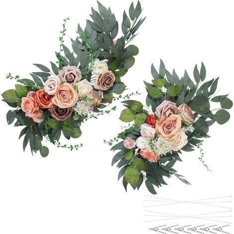 2Pcs Fleurs D'Arche de Mariage Fausse Rose Marron Guirlande de Fleurs Artificielles en Soie, avec Feuilles pour Panneau de Bienvenue Cérémonie Décoration de Fête de Réception (1/5)