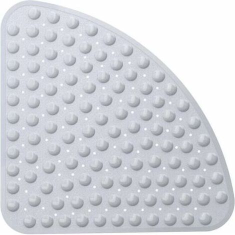 Tapis de douche d'angle antidérapant – Tapis de douche quadrant 53,3 x 53,3 cm, tapis de douche antidérapant avec ventouse et trou de drainage, lavable en machine, gris (1/5)